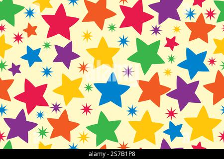 Bright colors with stars in a seamless repeat pattern - Vector Illustration Stock Vector