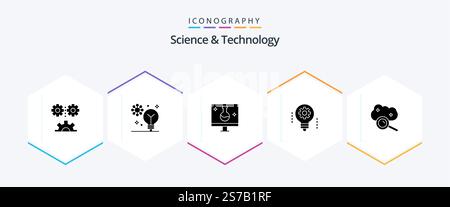 Science And Technology 25 Glyph icon pack including electronics. ai. intelligence. ecolab. eco testing Stock Vector