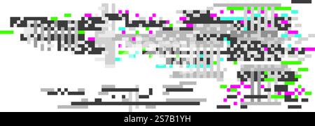 Colorful pixelated noise pattern forming a wide abstract glitch art banner with rgb offset color channels, perfect for backgrounds and digital art pro Stock Vector