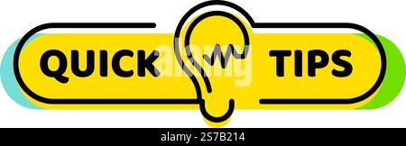 Quick tips button with listening ear receiving important information with helpful advice and recommendations for successful problem solving and decisi Stock Vector