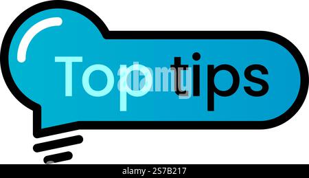 Light bulb shaped blue speech bubble filled with top tips and best practices against a clean white background, promoting innovative ideas and effectiv Stock Vector