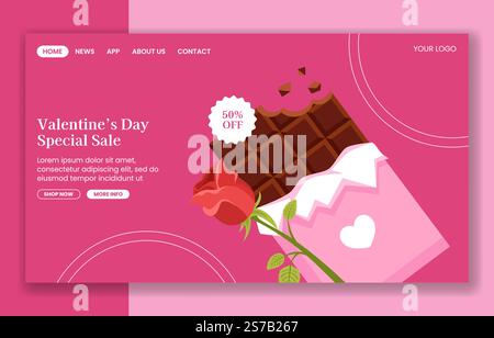 Hand-Drawn Valentine's Day Social Media Landing Page Templates in Flat Style Stock Vector