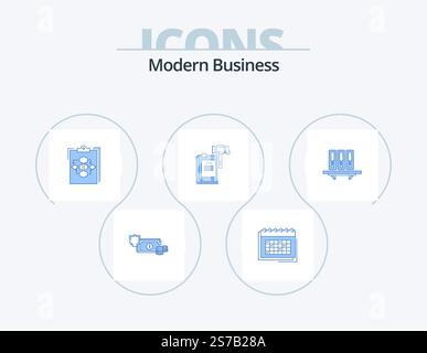 Modern Business Blue Icon Pack 5 Icon Design. flow. business. business. clipboard. schedule Stock Vector