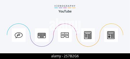 Youtube Line 5 Icon Pack Including ui. ui. 3d. basic. document Stock Vector