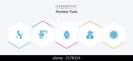 Plumber 25 Blue icon pack including extractor. plumber. gauge. person. man Stock Vector