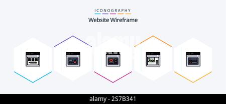Website Wireframe 25 FilledLine icon pack including web. internet. website. video. web Stock Vector