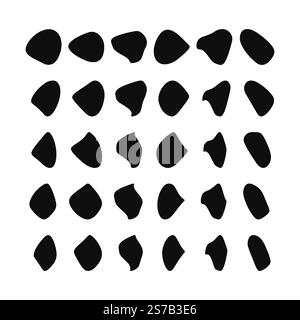 Abstract fluid black blob shape vector illustration set. Different drops and Collection from abstract irregular forms for design and paint. Stock Vector