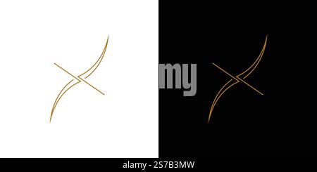 Elegant Gold Abstract X Logo on White and Black Background Stock Vector
