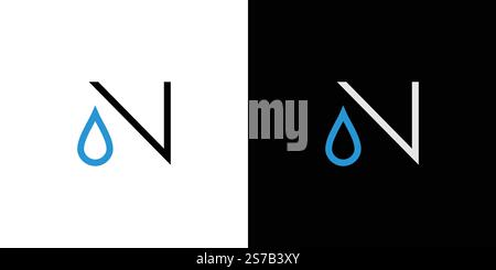 A modern vector logo featuring a bold 'N' and blue waterdrop, symbolizing simplicity. A clean black and white design with contrasting accents for prof Stock Vector