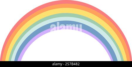 Colorful rainbow arching over a white background, featuring pastel shades of red, orange, yellow, green, blue, and violet, creating a cheerful and vib Stock Vector