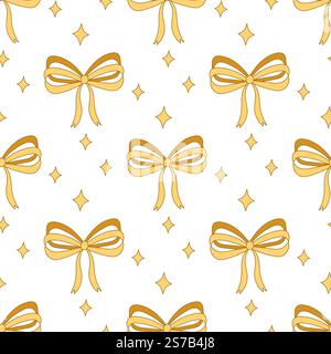 Seamless hand drawn ribbon bow pattern. Embellishment bow, pastel yellow Stock Vector