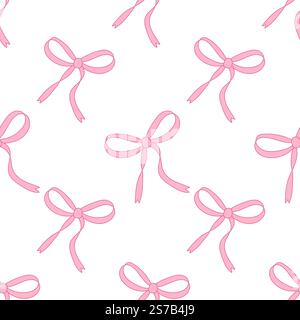 Seamless hand drawn ribbon bow pattern. Decorating bow, pink Stock Vector