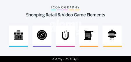 Shoping Retail And Video Game Elements Glyph 5 Icon Pack Including guidelines. note. gps. report. tool. Creative Icons Design Stock Vector