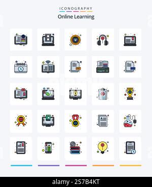 Creative Online Learning 25 Line FIlled icon pack  Such As course. lesson. diamond. learning. class Stock Vector