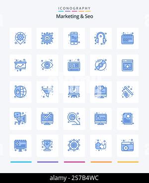 Creative Marketing And Seo 25 Blue icon pack  Such As schedule. service. mobile. marketing. customer Stock Vector