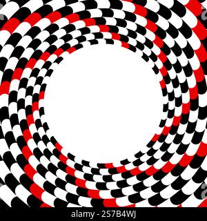 Speed racing checkered flag, spiral hypnotic swirl background, optical illusion movement, vector illustration opt art style, abstract geometric, psych Stock Vector