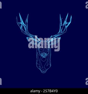 Blue deer head with a blue background. The deer head is drawn in a stylized way, with a blue color scheme. Scene is calm and serene Stock Vector