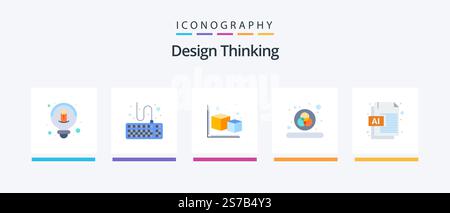 Design Thinking Flat 5 Icon Pack Including file. ai. arrow. rgb. color. Creative Icons Design Stock Vector