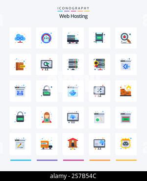 Creative Web Hosting 25 Flat icon pack  Such As protect. scan. online. bug. memory card Stock Vector