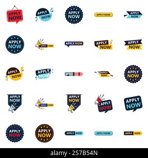 Promote Your Opportunities in Style with Our Pack of 25 Apply Now Banners Stock Vector