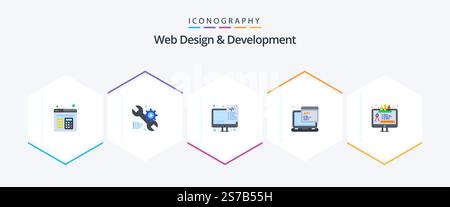 Web Design And Development 25 Flat icon pack including web. design. optimization. programming. javascript Stock Vector