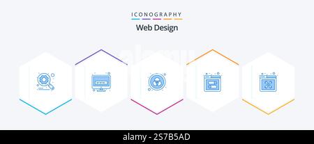 Web Design 25 Blue icon pack including design. repair. color. website. development Stock Vector