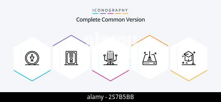 Complete Common Version 25 Line icon pack including education. college. chair. save. down Stock Vector