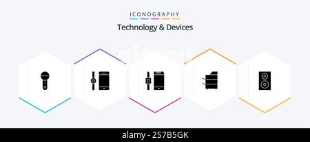 Devices 25 Glyph icon pack including technology. products. copier. electronics. technology Stock Vector