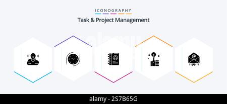 Task And Project Management 25 Glyph icon pack including smart. hand . watch. bulb . user Stock Vector