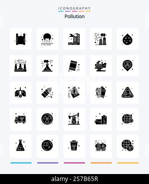 Creative Pollution 25 Glyph Solid Black icon pack  Such As waste. waste. waste. pollution. factory Stock Vector