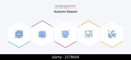 Autumn 25 Blue icon pack including cold. berries. cloud. autumn. cloud Stock Vector