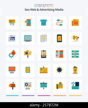 Creative Seo Web And Advertising Media 25 Flat icon pack  Such As newspaper. joint. receiving sms. wire. uniform Stock Vector