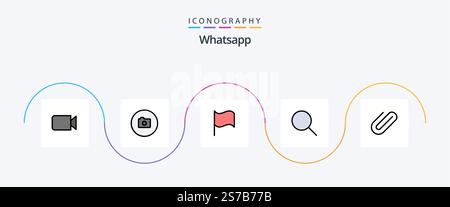 Whatsapp Line Filled Flat 5 Icon Pack Including . research. add. attach Stock Vector