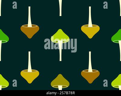 Mushrooms seamless pattern. Mushrooms on a stem. Hallucinogenic mushrooms of different colors. Mushroom design for wallpapers, covers, wrappers and ba Stock Vector