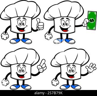 Chef Hat Character Set, Hand Drawn Vector illustration, Isolated On Transparent Background Stock Vector