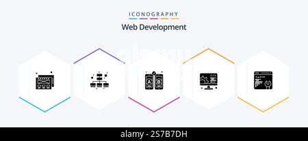 Web Development 25 Glyph icon pack including . . development. setting. development Stock Vector