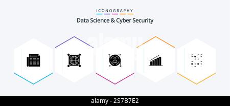 Data Science And Cyber Security 25 Glyph icon pack including instructure data. unstructure. predication. analysis. progress Stock Vector