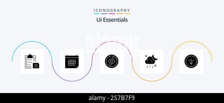 Ui Essentials Glyph 5 Icon Pack Including ui. cloud. day. view. interface Stock Vector