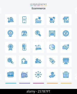 Creative Ecommerce 25 Blue icon pack  Such As percentage. offer. shop. ecommerce. online Stock Vector