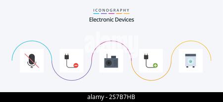 Devices Flat 5 Icon Pack Including devices. automation. device. hardware. cord Stock Vector