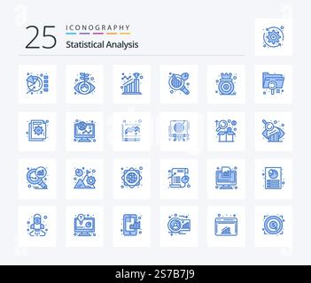 Statistical Analysis 25 Blue Color icon pack including chart. information analysis. achieve. data analytics. step Stock Vector
