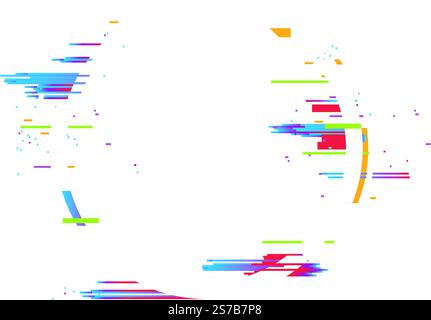 Colorful digital distortion effect resembling a glitch or signal loss, created with pixel sorting and offsetting techniques on a clean white backgroun Stock Vector