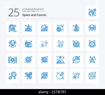 Space 25 Blue Color icon pack including flame. meteorite. parabola. asteroid. space Stock Vector