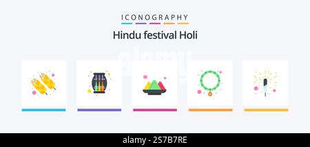 Holi Flat 5 Icon Pack Including fireworks. pearl. party. necklace. powder. Creative Icons Design Stock Vector