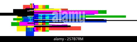 Abstract colorful horizontal lines and rectangles spreading from the center creating a vibrant and dynamic composition, ideal for modern and contempor Stock Vector