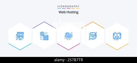 Web Hosting 25 Blue icon pack including diagram. seo. hosting. web Stock Vector