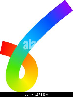 Rainbow colored squiggle figure. Cool multicolored looped line isolated on white background. Organic doodle curl with gradient effect. Vector illustration. Stock Vector