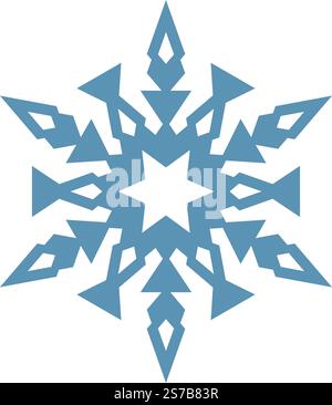 Stylized snowflake with sharp edges and a central star shape, evoking a winter atmosphere of cold and ice, perfect for Christmas and holiday projects Stock Vector