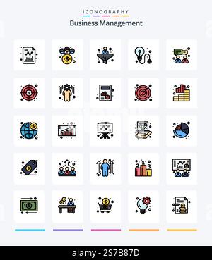 Creative Business Management 25 Line FIlled icon pack  Such As business. chat. conversion. business. idea Stock Vector