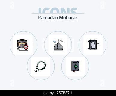 Ramadan Line Filled Icon Pack 5 Icon Design. islam. mosque. ramadhan. food. islam Stock Vector